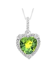 Peridot and Diamond Heart Sterling Silver Pendant