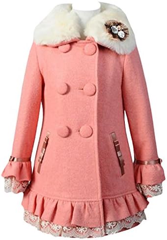 Vikoros Girls Winter Faux Wool Collar Coats Warm Jacket Long Outerwear Parka Overcoat