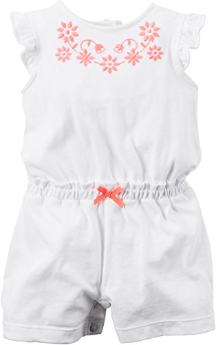 Carter's_1 Girl 1pc Romper Ivory W Pink Embroidery, White