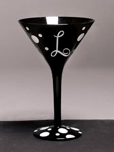 Personalitini - Monogram Black Polka Dot Martini Glass - L
