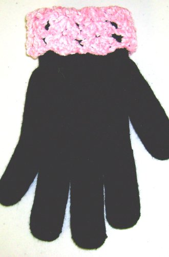 Gm11, Black Magic One Size Gloves with Trimmed By Hand Crochet with Raspberry Chenille for Newborn and Toddlers 0-4yrs