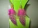 Handmade Hair feather extension Hot Pink Poka Dot Earrings