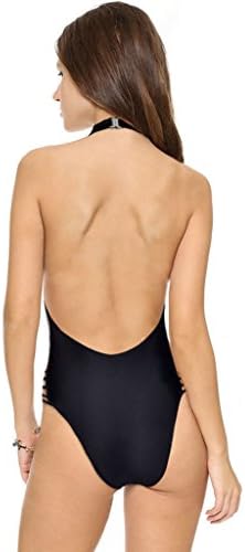 LOVEBIKIN Women's One Piece High Halter Neck Strappy Backless Black Monokin Bikini