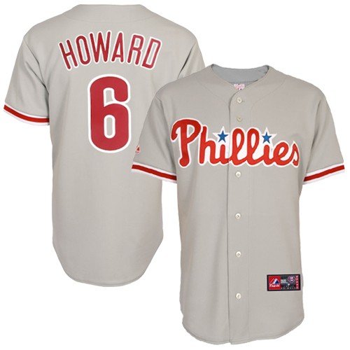 MLB Men's Philadelphia Phillies Ryan Howard Road Gray Short Sleeve 6 Button Synthetic Replica Baseball Jersey Spring 2012  (Road Gray, Medium)