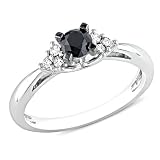 Sterling Silver 1/2 CT Black and White TDW Diamond Engagement Ring (G-H, I3)