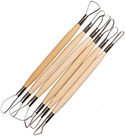 USfafa 6pcs Wood Handle Wax Pottery Clay Sculpture Carving Tool DIY Craft Set