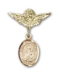 Gold Filled Baby Badge with St. Athanasius Charm and Angel with Wings Badge Pin