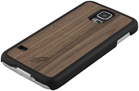 Galaxy S5 Wood Case by Rocketcases - Wooden Galaxy S5 Case - Real Dark Walnut Wood Grain - Slim Fit - Lightweight - Wood Plastic Hybrid Case - Galaxy S5 Compatible - Retail Box Packaging