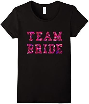 Women's Team Bride T-Shirt - Bridesmaid Bridal Party Glitter Shirt Small Black