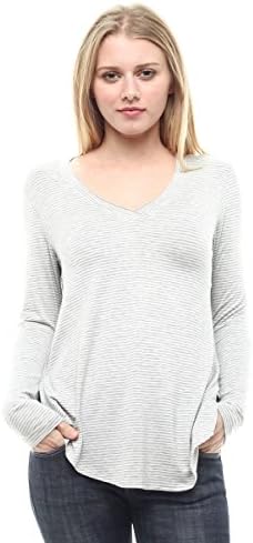 Vitamina USA V-neckline Long Sleeve Casual Blouse #LT0027-ST (S, Gry/Ivy)