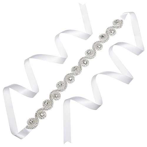 Remedios Bridal Sash Belt with Diamond Design For Women Gifts Nice Gifts,White