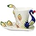 Green Elegant Handpainted Peacock Sculpted Decorative Porcelain Tea Coffee Cup and Saucer Set with Spoon
