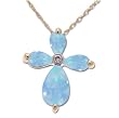 14k Yellow Gold Created Blue Opal and Diamond Cross Pendant, 18"