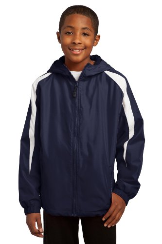 Sport-Tek Youth Fleece-Lined Colorblock Jacket>L True Navy/White YST81