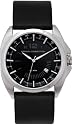 French Connection Silver Mens Black Leather Strap Watch