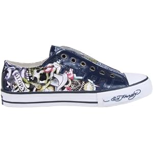 ED HARDY Christian Audigier Womens Low Rise Canvas Barcelona Shoes Sneakers Navy