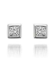 14k White Gold Princess-cut Diamond Bezel Stud Earrings (1/4 cttw, H-I, SI2-I1)