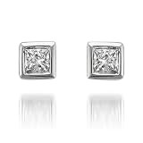 14k White Gold Princess-cut Diamond Bezel Stud Earrings (1/4 cttw, H-I, SI2-I1)