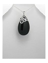 Onyx Pendant Necklace In 92.5 Sterling Silver