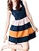 Allegra K Women Stripe Sleeveless Colorblock Short Skater Tank Dress,Dark Blue,Large