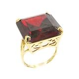 Luxury Solid Yellow Gold Huge Heavy Square Octagon cut Synthetic Garnet Ring - Finger Sizes 5 to 12 Available