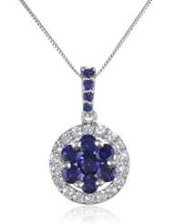 10k White Gold Created Sapphire and Created White Sapphire Round Pendant Necklace, 18"
