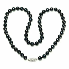 Sterling Silver Dyed Peacock Black Freshwater Cultured Pearl A Grade  6.5-7mm Necklace, 16