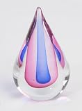 Italy Famous Murano Hand Made Glass Art - Oval Shaped Ocean Blue Gradually Change from Bottom to Top Vase