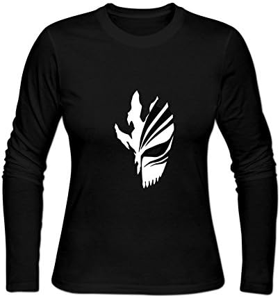 ZIFG Women's Japan Anime Bleach Death Mask Logo Cotton Crewneck Long T shirt L Black