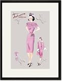 Black Framed/Matted Print 17x23, Pink Evening Dress with Overcoat and Hat