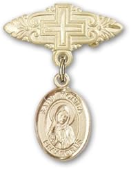Gold Filled Baby Badge with St. Monica Charm and Badge Pin with Cross