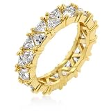 14k Gold Bonded Eternity Ring Featuring Pave Trillion Cut Clear CZs - Size: 5-10