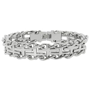  Men\'s Stainless Steel Railroad with Cross Insets Bracelet, 8.5\