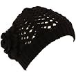 Crochet Flower Vent Knit Beanie Skull Winter Hat Black