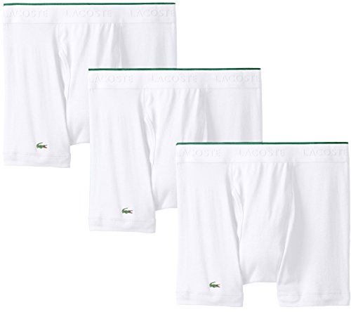 Lacoste Men's 3-Pack Essentials Cotton Boxer Brief, White, Large