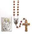 St. Francis Rosary and Plaque Set - 4mm Wooden Beads and 22" Chain - IMPORTED FROM ITALY!