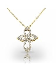 14KT Yellow Gold Stunning Feminine Cross Diamond Pendant. 1 CTW