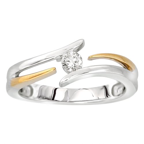 14k Two-Tone Gold Diamond Bypass Ring (1/8 cttw, H-I Color, I1 Clarity), Size 5