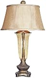 Amber Crackled Glass Base Table Lamp with Tan Fabric Shade - QUZ-QPT15586A