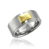 Men's 18k Gold and Stainless Steel Band Ring - Width 9mm