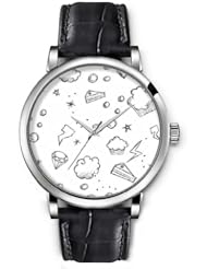 SPRAWL Aanalog Fashion Series Silver Ladies Watches of Genuine Black Leather Strap,Unique Wrist Watch for Women Girls Designed with Sweet Life Style
