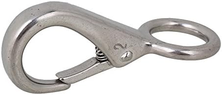 CNBTR 82mm Silver 304 Stainless Steel 2# Carabiner Secure Lock Boat Clip Hook Fixed Eye Hook Link