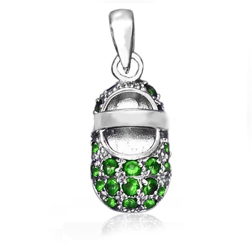 Bling Jewelry May Birthstone Baby Shoe Charm Pendant Green Emerald CZ