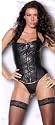 Faux Leather Halter Corset & G-string (Misses), 36, Black