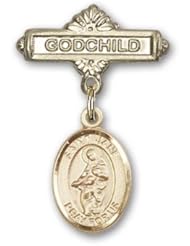 Gold Filled Baby Badge with St. Jane of Valois Charm and Godchild Badge Pin