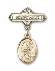 Gold Filled Baby Badge with St. Jane of Valois Charm and Godchild Badge Pin