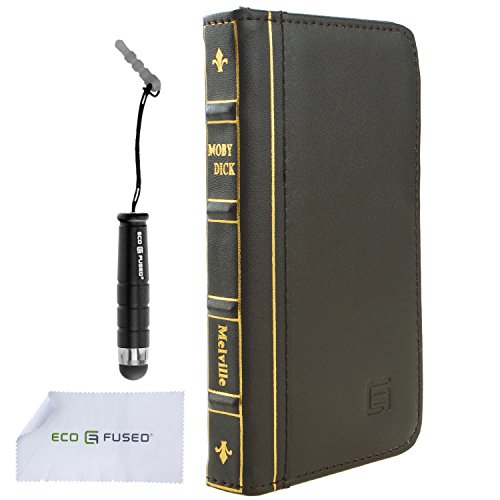 Eco-Fused Genuine Leather Classic Book Cover for Apple iPhone 5 / One Short Stylus / Microfiber Cleaning Cloth Included / Vintage Look for Your Modern Device