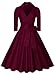 Miusol Women's Deep-V Neck Classical Bow Belt Vintage Casual Swing Dress (Small, Wine)
