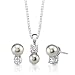 Pure Bliss: Sterling Silver Rhodium Finish Celebrity Inspired Bridal Jewelry Stud Earring Pendant Set with Faux Pearl and CZ