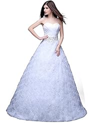 A-line Strapless Lace-Up Beaded Sweetheart Organza/Satin  Dress with a Court Train 